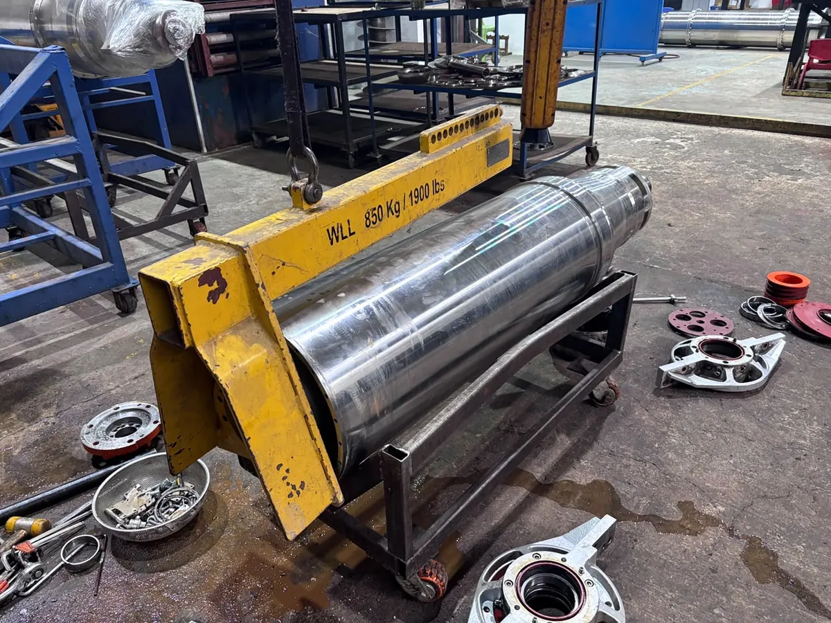 Decanter bowl on a lifting frame during overhaul